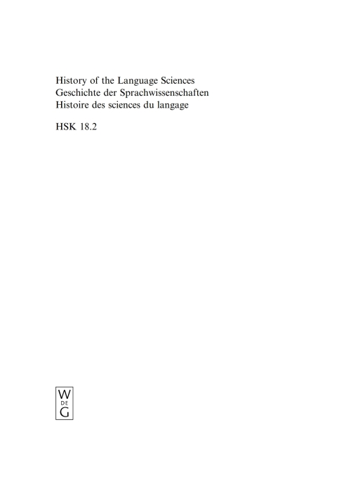 Cover image for book History of the Language Sciences / Geschichte der Sprachwissenschaften / Histoire des sciences du langage. 2. Teilband
