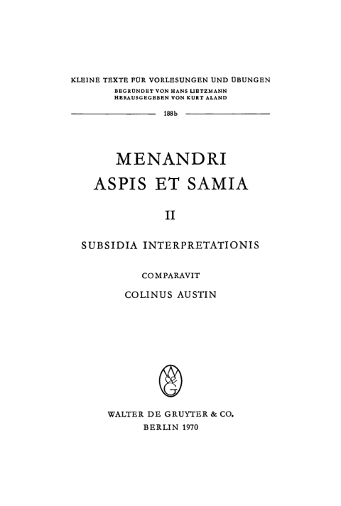 Cover image for book Menandri Aspis et Samia II.
