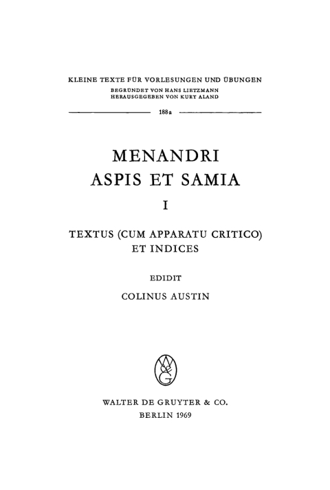 Cover image for book Menandri Aspis et Samia I.