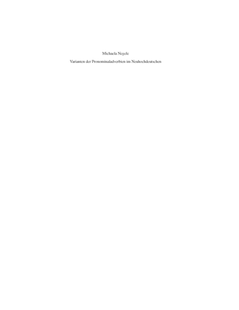 Cover image for book Varianten der Pronominaladverbien im Neuhochdeutschen