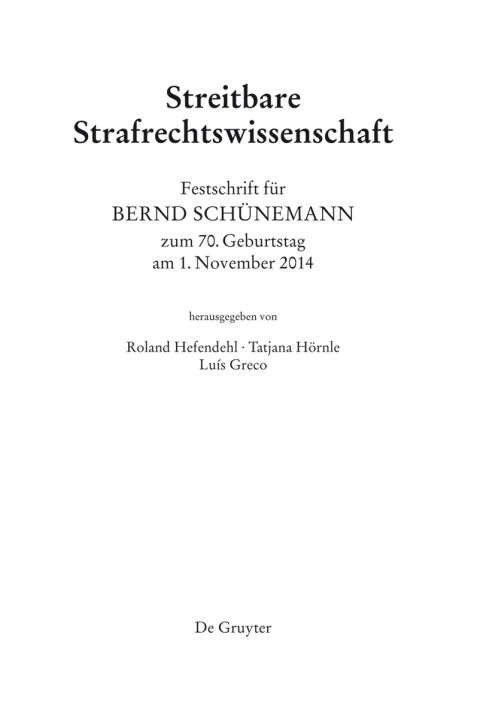 Cover image for book Festschrift für Bernd Schünemann zum 70. Geburtstag am 1. November 2014
