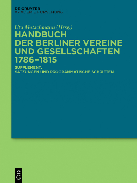 Cover image for book Handbuch der Berliner Vereine und Gesellschaften 1786–1815