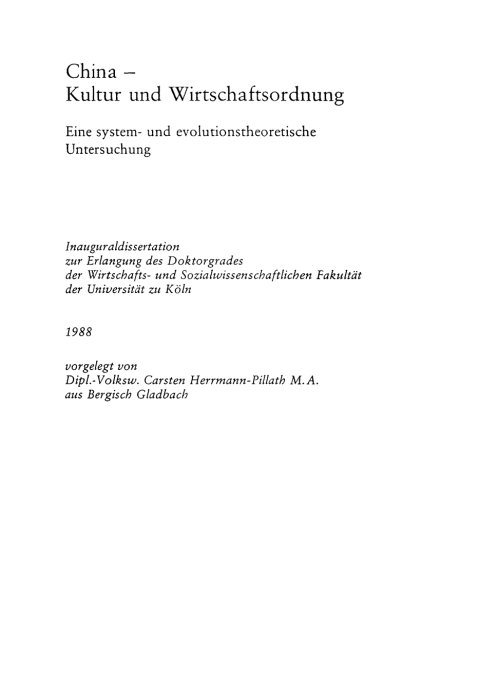 Cover image for book China - Kultur und Wirtschaftsordnung