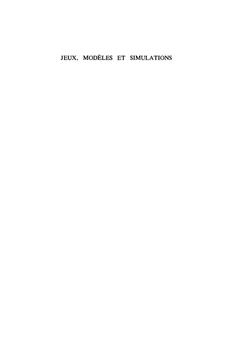 Cover image for book Jeux modèls et simulations