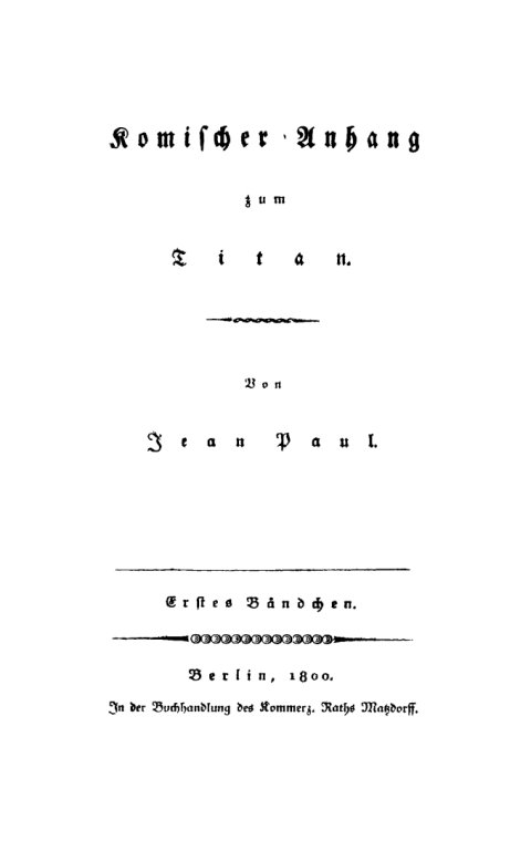 Cover image for book Komischer Anhang zum Titan. Erstes Bändchen