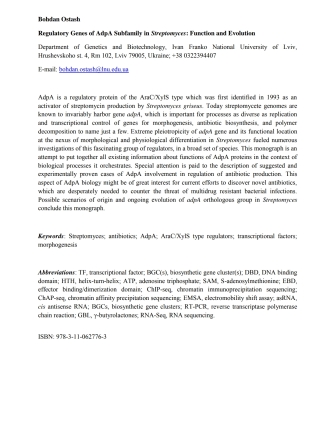 Regulatory Genes of AdpA Subfamily in Streptomyces: Function and Evolution