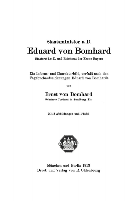 Cover image for book Staatsminister a.D. Eduard von Bomhard