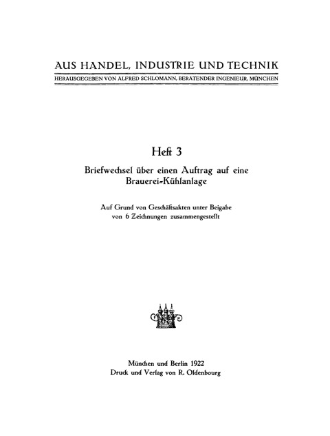 Cover image for book Briefwechsel über einen Auftrag auf eine Brauerei-Kühlanlage