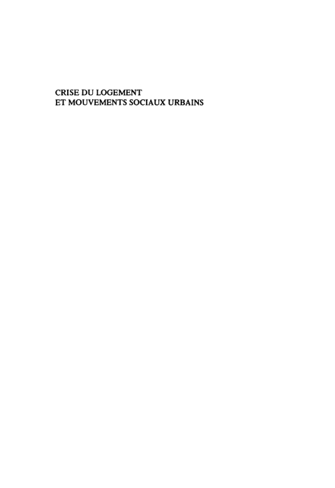 Cover image for book Crise du logement et mouvements sociaux urbains