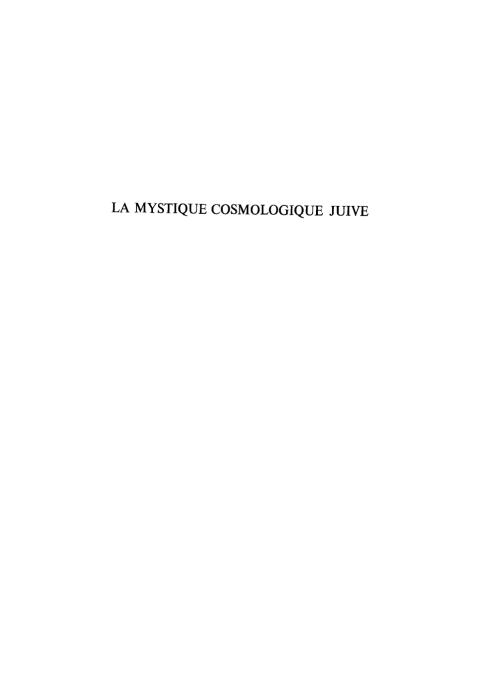 Cover image for book La Mystique cosmologique juive