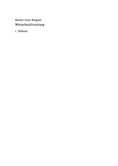 Cover image for book Herbert Ernst Wiegand: Wörterbuchforschung. Teilband 1