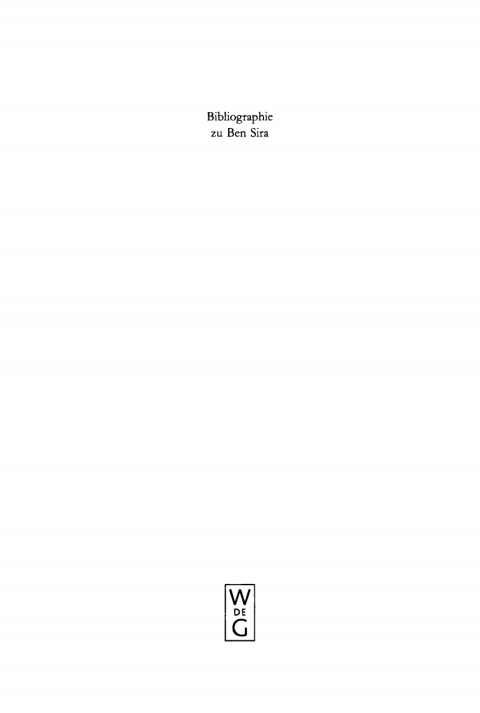 Cover image for book Bibliographie zu Ben Sira