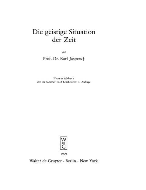 Die geistige Situation der Zeit 