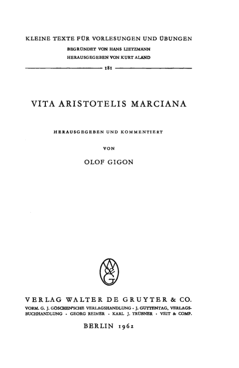 Cover image for book Vita Aristotelis Marciana