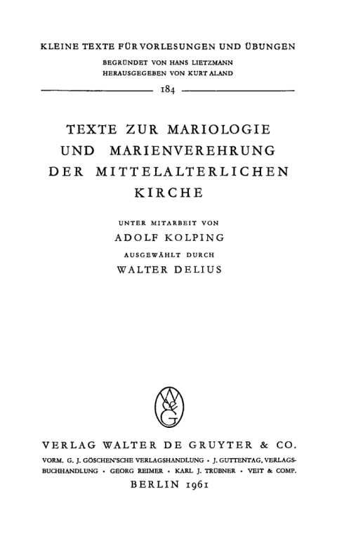 Cover image for book Texte zur Mariologie und Marienverehrung der mittelalterlichen Kirche