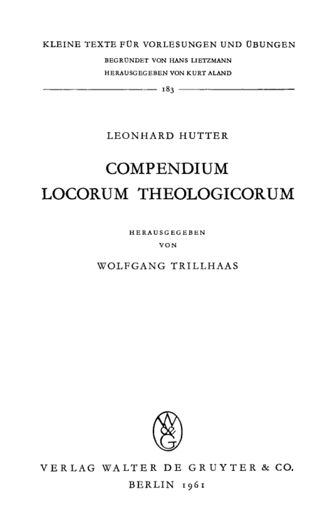 Cover image for book Compendium Locorum Theologicorum