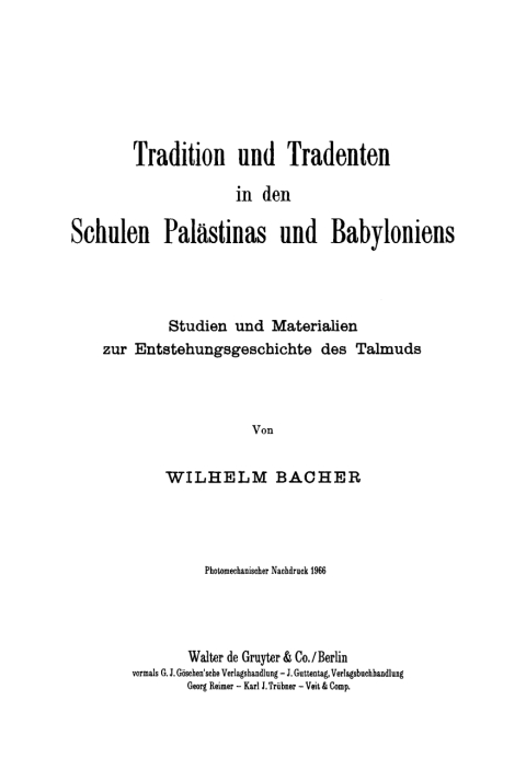 Cover image for book Tradition und Tradenten in den Schulen Palästinas und Babyloniens