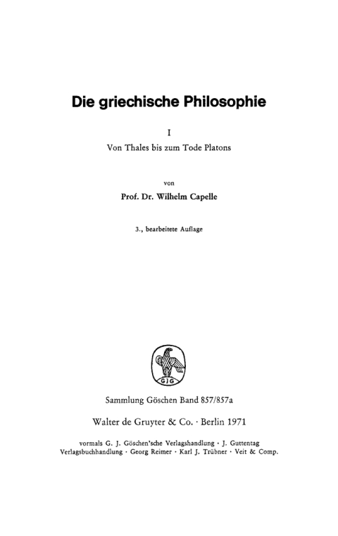 Cover image for book Von Thales bis zum Tode Platons