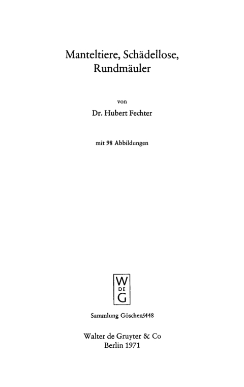 Cover image for book Manteltiere, Schädellose, Rundmäuler