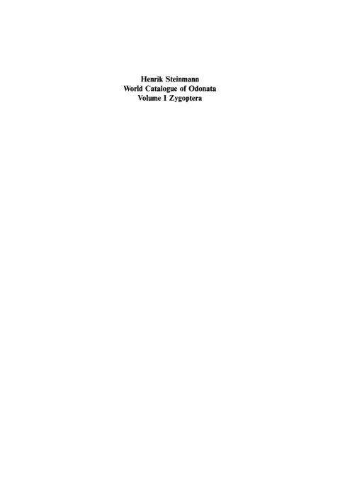 Cover image for book World Catalogue of Odonata I