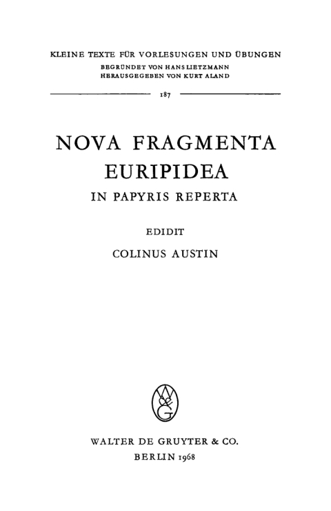 Cover image for book Nova fragmenta Euripidea in papyris reperta