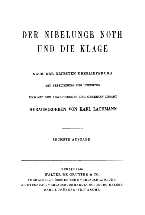 Cover image for book Der Nibelunge Noth und die Klage
