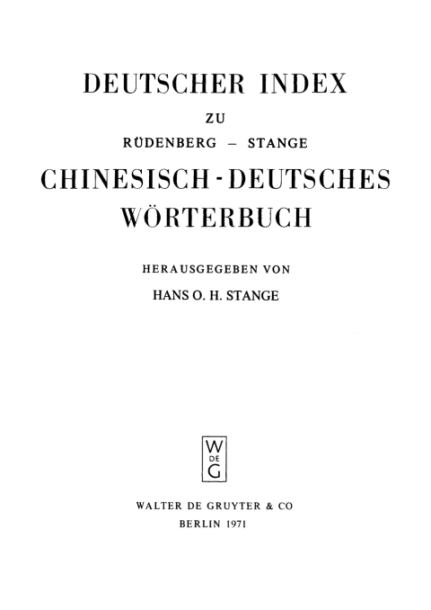 Cover image for book Chinesisch-Deutsches Wörterbuch - Deutscher Index