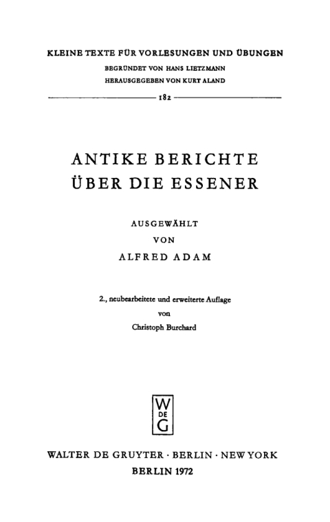 Cover image for book Antike Berichte über die Essener