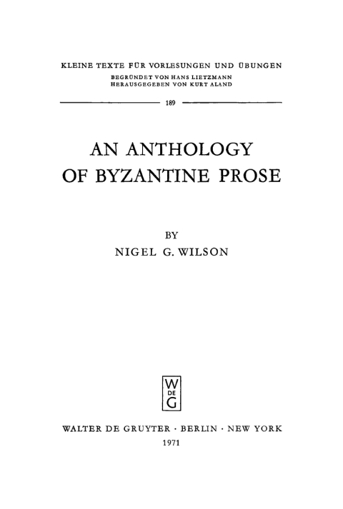 Cover image for book An Anthology of Byzantine Prose