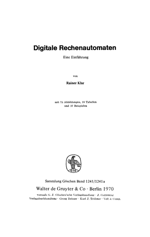 Cover image for book Digitale Rechenautomaten