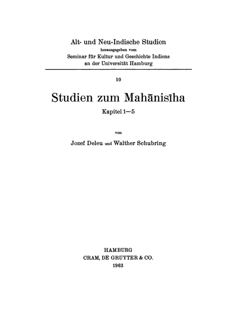 Cover image for book Studien zum Mahanisiha. Kapitel 1–5