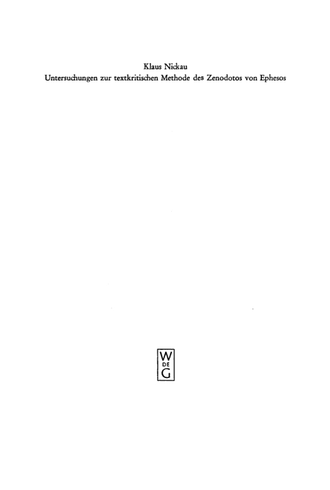 Cover image for book Untersuchungen zur textkritischen Methode des Zenodotos von Ephesos