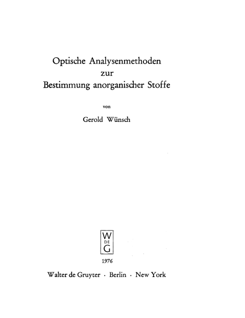 Cover image for book Optische Analysenmethoden zur Bestimmung anorganischer Stoffe