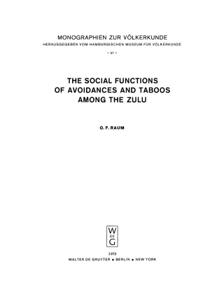 The Social Functions of Avoidances and Taboos among the Zulu