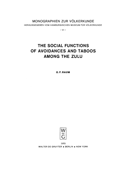 Cover image for book The Social Functions of Avoidances and Taboos among the Zulu