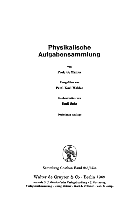 Cover image for book Physikalische Aufgabensammlung