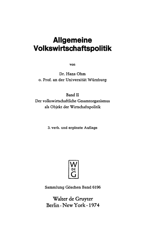 Cover image for book Der volkswirtschaftliche Gesamtorganismus als Objekt der Wirtschaftspolitik