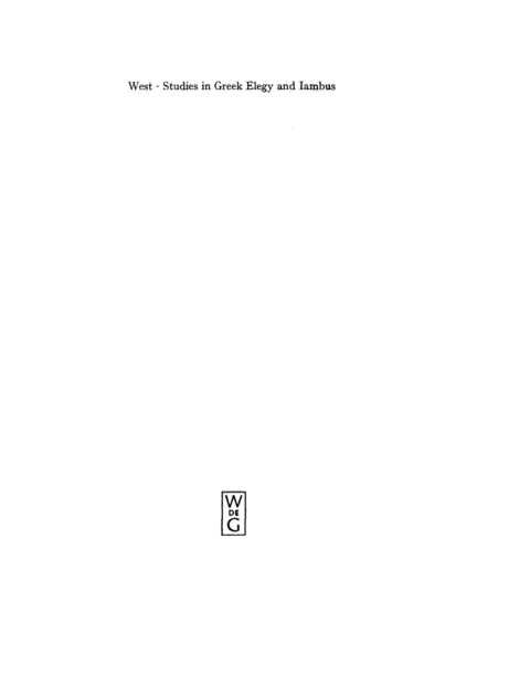 Cover image for book Studies in Greek Elegy and Iambus