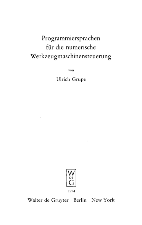 Cover image for book Programmiersprachen für die numerische Werkzeugmaschinensteuerung