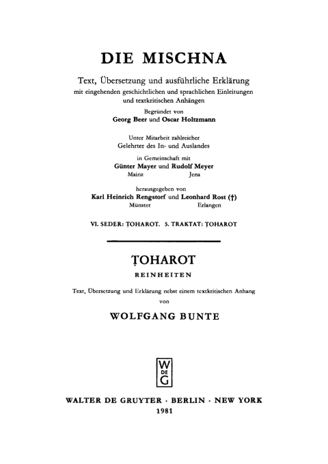 Cover image for book Toharot (Reinheiten)