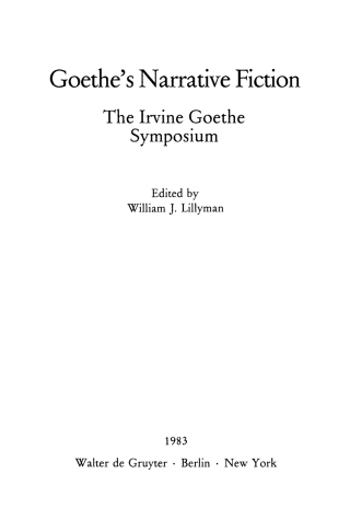 Goethe's Narrative Fiction
