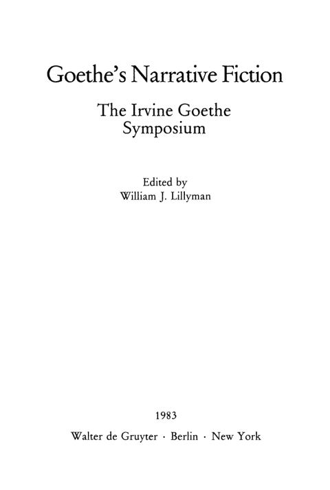 Cover image for book Goethe's Narrative Fiction