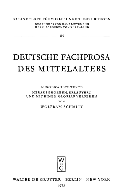 Cover image for book Deutsche Fachprosa des Mittelalters