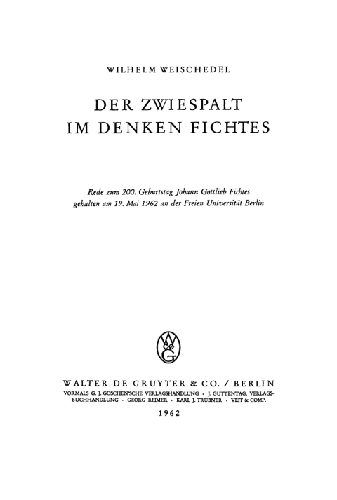 Cover image for book Der Zwiespalt im Denken Fichtes