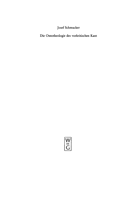 Cover image for book Die Ontotheologie des vorkritischen Kant