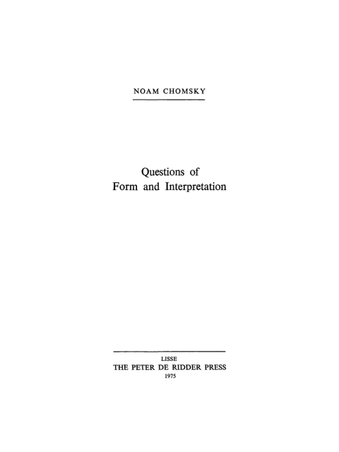 Cover image for book Questions on Form and Interpretation