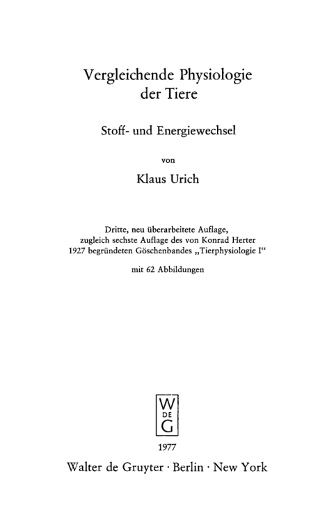 Cover image for book Vergleichende Physiologie der Tiere