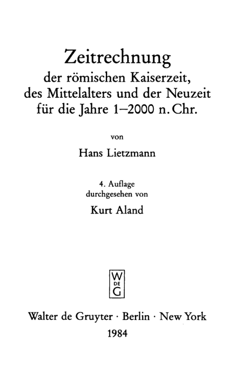 Cover image for book Zeitrechnung der römischen Kaiserzeit, des Mittelalters und der Neuzeit für die Jahre 1-2000 n. Chr.