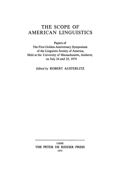 Cover image for book The Scope of American Linguistics