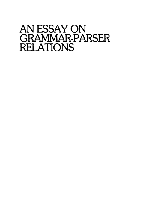 Cover image for book An Essay on Grammar-Parser Relations